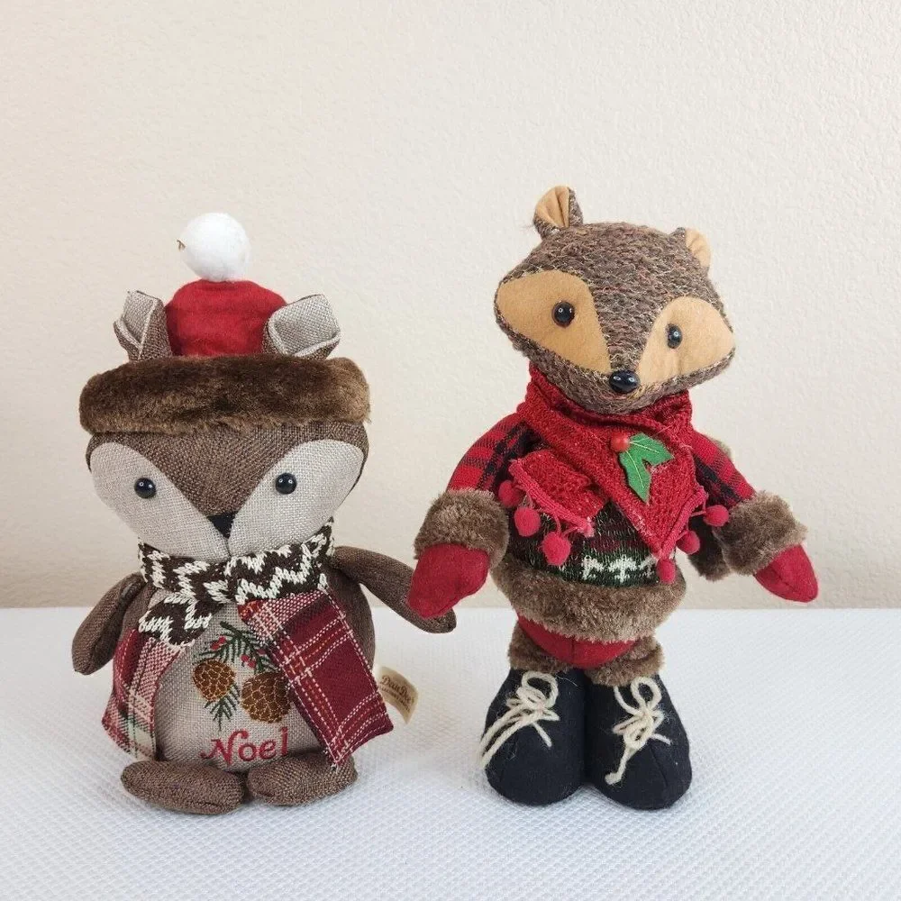 DanDee Christmas Winter Holiday Fox Standing Decor 2 Plaid Rustic Animals